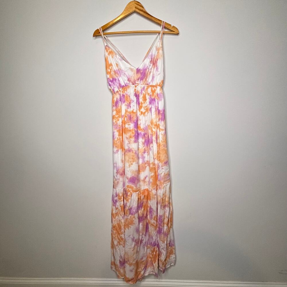 Tie Dye Maxi Dress Sz Lg Boho Sleeveless Pink Orange